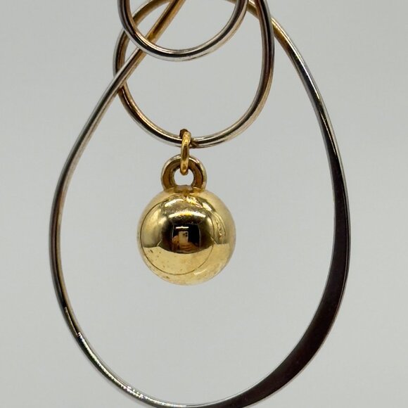 Gold Silver Tricolor Dangle Drop Statement Earrings Abstract Twisted Wire Hoop - Picture 7 of 13